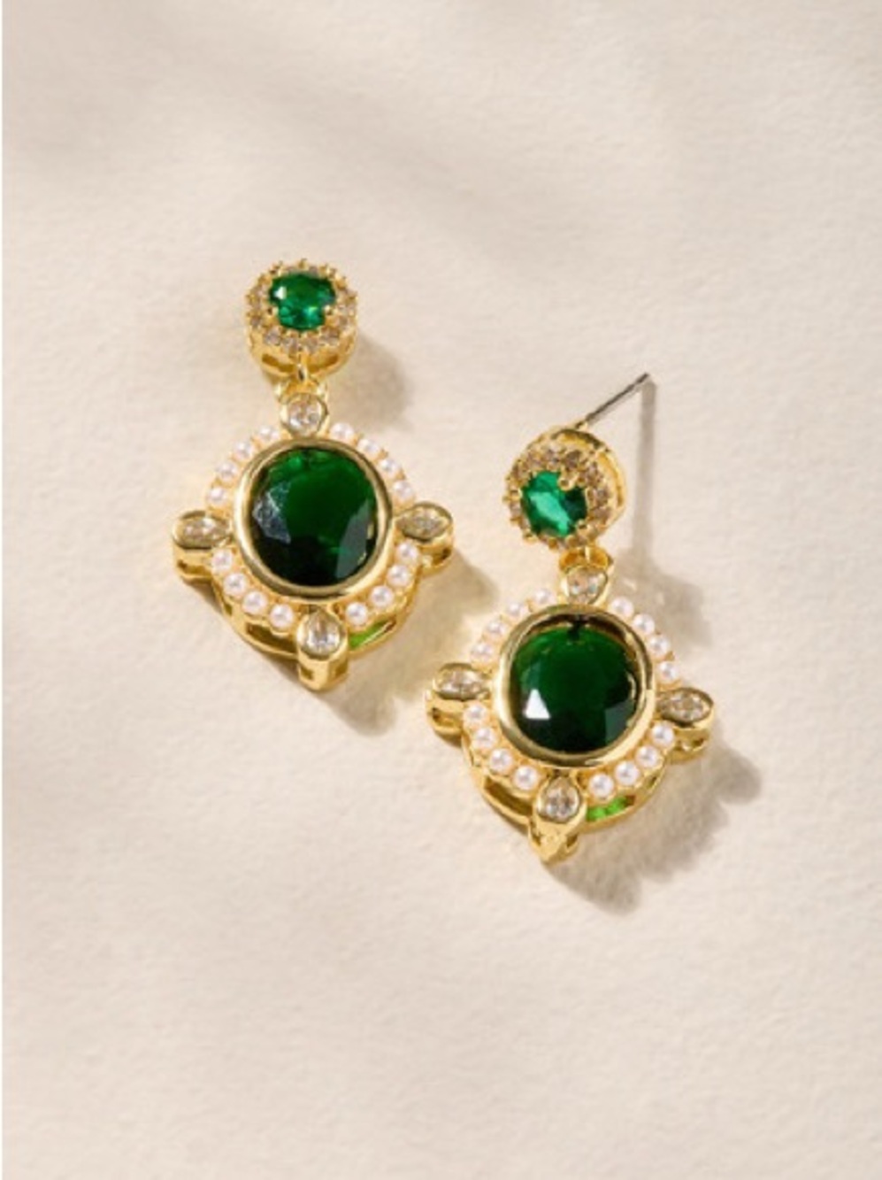 Francesca's Collections Joanna Pearl Frame Emerald Drop Earrings